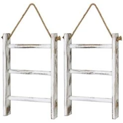 MyGift 3-Tier Wall Hanging Towel Ladder - Farmhouse Whitewashed Wood Mini Hand Towel Rack With Top Rope, Set Of 2 -Songmics Furniture Shop 41b8QWue3NL