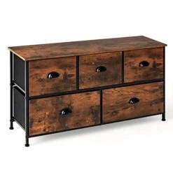 GOFLAME Dresser With 5 Drawers, Chest Of Drawers With Adjustable Foot Pads, Foldable Drawers, Steel Frame & Wooden Top, Fabric Drawers Dresser, Storage Tower Unit For Bedroom, Entryway, Closet
