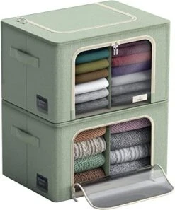 Sorbus Storage Bins With Divided Interior - Stackable & Foldable Clothes Organizer Bags, Fabric Storage Container Organizers With Metal Oxford Frame Large Window & Carry Handles, Organization For Bedroom, Closet, Bedding, Linens, Clothes, Books & Toys -Songmics Furniture Shop 41bD2HzC45L. AC