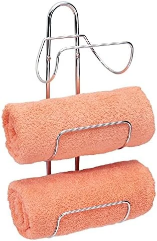 MDesign Modern Decorative Metal 3-Level Wall Mount Towel Rack Holder And Organizer For Storage Of Bathroom Towels, Washcloths, Hand Towels - Satin 7 MDesign Modern Decorative Metal 3-Level Wall Mount Towel Rack Holder And Organizer For Storage Of Bathroom Towels, Washcloths, Hand Towels - Satin - Image 7