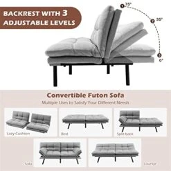 ZCMEB Convertible Futon Sofa Bed Memory Foam Couch Sleeper W/Adjustable Armrest Grey -Songmics Furniture Shop 41bJhGwKpiL