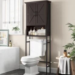 MXARLTR Over The Toilet Storage Cabinet, Over Toilet Bathroom Organizer, Above Toilet Storage Cabinet With Barn Doors Behind Toilet Bathroom Organizer Over-The-Toilet Cabinet (Cream White) -Songmics Furniture Shop 41bMf57RxZL. AC