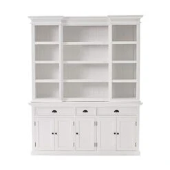BOWERY HILL Mahogany Wood Kitchen Hutch Cabinet With 5 Doors 3 Drawers In White