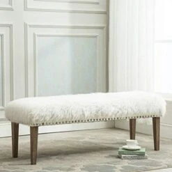 White Faux Fur Ottoman Bench Upholstered Bench For Bedroom/Living Room/Entryway Decorative Accent Bench With Wood Legs -Songmics Furniture Shop 41bWucVlYYL. AC 1