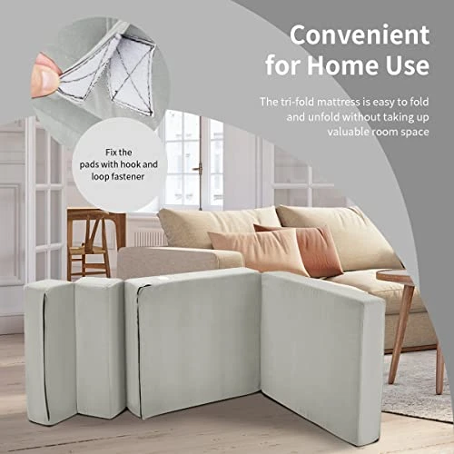 Casart Sofa Bed Tri-Fold Portable Sleeper Folding Memory Foam With Washable Cover Guest Chaise Lounge Padded Cushion Guest Sleeper Chair (Gray) 2 Casart Sofa Bed Tri-Fold Portable Sleeper Folding Memory Foam With Washable Cover Guest Chaise Lounge Padded Cushion Guest Sleeper Chair (Gray) - Image 2