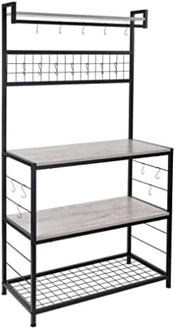 HOMEKOKO Kitchen Bakers Bakers Rack With 16 Hooks For Microwave Oven Cooking Utensils, Industrial, Vintage Brown -Songmics Furniture Shop 41bahR1VWnL. AC