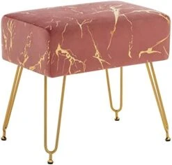 Fefances Large Vanity Stool Chair For Makeup Room Modern Velvet Square Ottoman Comfortable Footrest Stool With V Gold Legs Pink -Songmics Furniture Shop 41be9b xUFL. AC