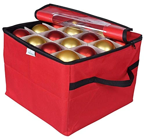 ProPik Christmas Ornament Storage Box, Organizer Holds Up To 48 Xmas Balls With 3 Separate Removable Trays, Container Has Dividers To Organize Holiday Tree Ornaments (Red) 1 ProPik Christmas Ornament Storage Box, Organizer Holds Up To 48 Xmas Balls With 3 Separate Removable Trays, Container Has Dividers To Organize Holiday Tree Ornaments (Red)