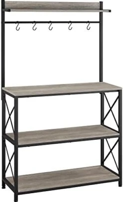 Topeakmart Industrial Kitchen Baker's Rack For Home With Open Storage Shelves, Metal Frame Microwave Oven Stand Shelf Coffee Station With 5 S Hooks, X Designed Floor Standing Spice Rack, Gray -Songmics Furniture Shop 41bir0BmdeL. AC