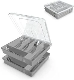 YICOCHI Utensil Holder For Countertop With Lid, Plastic Silverware Tray For Drawer, 5 Compartments Flatware Organizer, White -Songmics Furniture Shop 41bizqmnYLL. AC