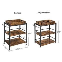 VASAGLE Industrial Bar Cart For The Home, Serving Cart With Wheels And Handle, 3-Tier Beverage Cart With Removable Tray And Storage Shelves For Living Room Kitchen, Rustic Brown And Black ULRC72X -Songmics Furniture Shop 41bjv29PByS