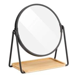Navaris Vanity Mirror With Tray - Double-Sided Table Top Makeup Mirror With 1x/2x Magnification And Bamboo Base - For Bathroom, Bedroom, Desk - Black -Songmics Furniture Shop 41bjy5h3w9L 1
