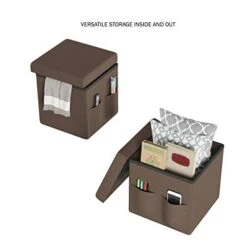 Lavish Home Foldable Storage Cube Ottoman With Pockets – Multipurpose Footrest Organizer For Bedroom, Living Room, Dorm Or RV (Pair, Linen Brown), -Songmics Furniture Shop 41bkCBMqNgL