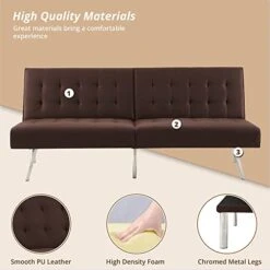 Naomi Home Tufted Split Back Futon Sofa Bed, Linen Couch Bed, Futon Convertible Sofa Bed With Chrome Legs, Folding, Reclining Small Convertible Couch, Futon Couches For Living Room Espresso -Songmics Furniture Shop 41bl4JQ2p3L