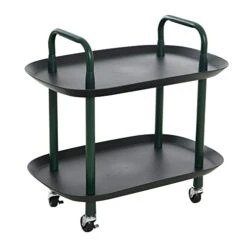 Main + Mesa Modern Plastic And Metal 2-Tier Trolley, Black And Dark Green
