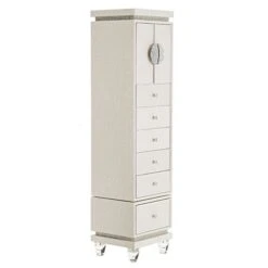 Glimmering Heights Upholstered Swivel Lingerie Chest In Ivory By Aico