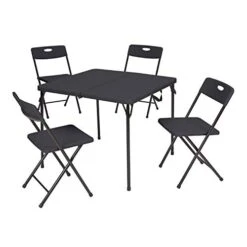 VA Mainstays 5 Piece Resin Plastic Card Table And Four Chairs Set, Black