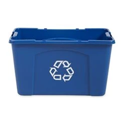 Rubbermaid Commercial Products, Recycling Bin/Box For Paper And Packaging, Stackable, 18 GAL, For Indoors/Outdoors/Garages/Homes/Commercial Facilities, Blue (FG571873BLUE)