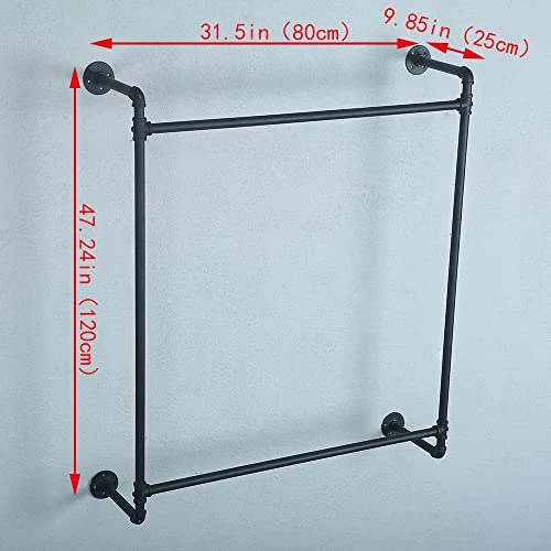 TANGGU Industrial Pipe Clothing Rack Wall Mounted,Retail Display Rack Cloths Rack,Metal Clothes Racks For Hanging Clothes,Iron Clothing Rod(31.5in,Black) 3 TANGGU Industrial Pipe Clothing Rack Wall Mounted,Retail Display Rack Cloths Rack,Metal Clothes Racks For Hanging Clothes,Iron Clothing Rod(31.5in,Black) - Image 3