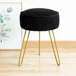 Modern Velvet Round Footstool Ottoman, Peacock Blue Velvet Ottoman Vanity Stool Foot Rest With Gold Legs, Upholstered Pleated Vanity Chair Ottoman, Makeup Stools For Vanity, Footrest For Living Room -Songmics Furniture Shop 41c3fJrtekL. AC