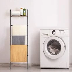 OYEAL Blanket Ladder Farmhouse Decorative Ladder Holder With Storage Shelf, Wall Leaning Towel Racks For Bathroom, Living Room, Bedroom, Laundry Room, Black 11 OYEAL Blanket Ladder Farmhouse Decorative Ladder Holder With Storage Shelf, Wall Leaning Towel Racks For Bathroom, Living Room, Bedroom, Laundry Room, Black -Songmics Furniture Shop 41c52zpvBSL