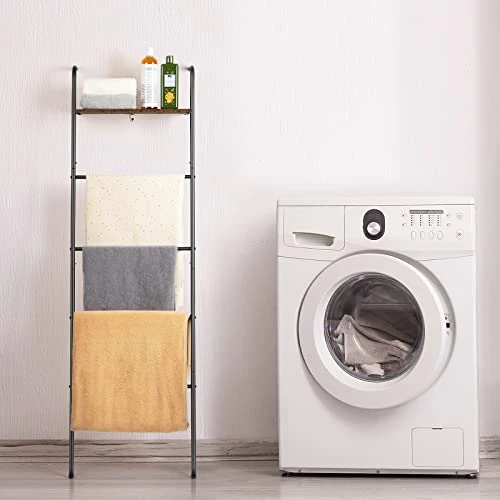 OYEAL Blanket Ladder Farmhouse Decorative Ladder Holder With Storage Shelf, Wall Leaning Towel Racks For Bathroom, Living Room, Bedroom, Laundry Room, Black 4 OYEAL Blanket Ladder Farmhouse Decorative Ladder Holder With Storage Shelf, Wall Leaning Towel Racks For Bathroom, Living Room, Bedroom, Laundry Room, Black - Image 4