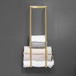 Towel Racks For Bathroom, NEWRAIN Rolled Towel Storage Wall Mounted Bath Towel Holder For Folded Large Towel Washcloths, Bathroom Organizing Brushed Gold