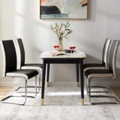 SICOTAS Dining Chairs Set Of 2 - Modern Kitchen Chairs Faux Leather, High Back Dining Room Chairs With Metal Base, Upholstered Dinner Chairs, 2 PCS Armless Side Chair For Dining Room And Kitchen,Black -Songmics Furniture Shop 41cCAtRyYBL