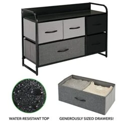 MDesign Wide Dresser Chest With 5 Removable Fabric Drawers - Furniture Storage Unit With Steel Frame And Wood Top For Bedroom, Office, Home Organization - Gray/Multi-Color/Black -Songmics Furniture Shop 41cCeZdk06L