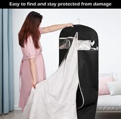MISSLO 70" Bridal Wedding Gown Dress Garment Bag With Accessories Pouch Large Travel Garment Cover 8" Gusset (Black), 1 Pack -Songmics Furniture Shop 41cEcg3yOIL