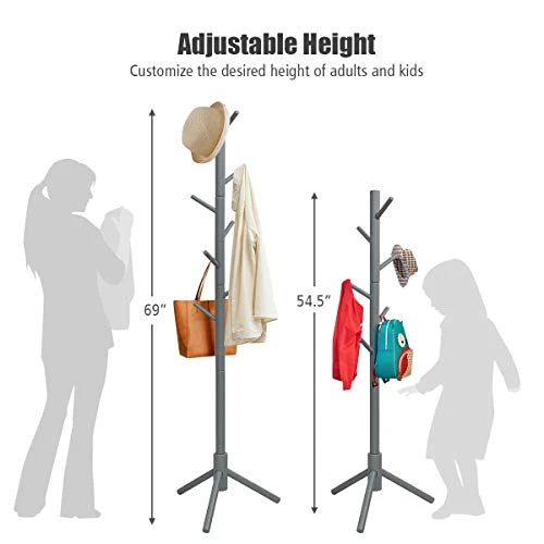 Tangkula Coat Rack Freestanding, Rubber Wood Coat Stand With 8 Hooks, Height Adjustable Entryway Coat Tree Coat Hanger Stand For Home Office Hall Entryway 4 Tangkula Coat Rack Freestanding, Rubber Wood Coat Stand With 8 Hooks, Height Adjustable Entryway Coat Tree Coat Hanger Stand For Home Office Hall Entryway - Image 4