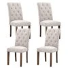 COLAMY Tufted Dining Chairs Set Of 4, Upholstered Parsons Dining Room Chairs, Fabric Kitchen Side Chair With Wood Legs - Dark Beige