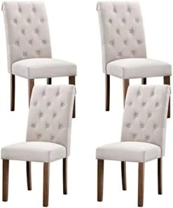 COLAMY Tufted Dining Chairs Set Of 4, Upholstered Parsons Dining Room Chairs, Fabric Kitchen Side Chair With Wood Legs - Dark Beige -Songmics Furniture Shop 41cKllcPChL. AC