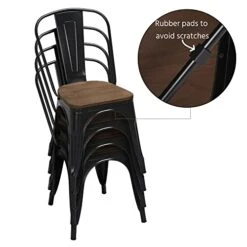 Yaheetech 18 Inch Classic Iron Metal Dining Chair With Wood Top/Seat Indoor-Outdoor Use Chic Dining Bistro Cafe Side Barstool Bar Chair Coffee Chair Set Of 4 Black -Songmics Furniture Shop 41cKzKguFtL