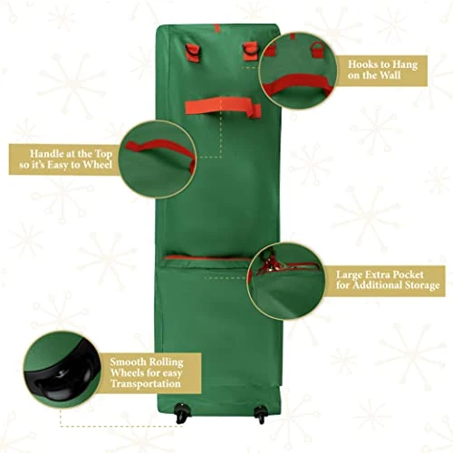 Rolling Tree Storage Bag - Storage For 9-Foot Artificial Christmas Holiday Tree. Zippered Bag, Carry Handles And Wheels For Easy Transport. Protects Against Dust, Insects, And Moisture. (GREEN) 3 Rolling Tree Storage Bag - Storage For 9-Foot Artificial Christmas Holiday Tree. Zippered Bag, Carry Handles And Wheels For Easy Transport. Protects Against Dust, Insects, And Moisture. (GREEN) - Image 3
