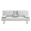 Mutilrenda Faux Leather Convertible Folding Futon Sofa Bed With Armrest Two Holders Wood Frame, Stainless Leg, White