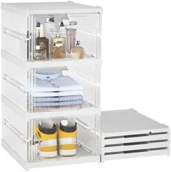 Plastic Storage Bins With Lids - Shoe Storage Shoe Organizer Shoe Box Sneaker Storage Collapsible Storage Bins Stackable Storage Totes Storage Container For Organizing Foldable Storage Bins (3 Layers) -Songmics Furniture Shop 41cNRRwNTJL. AC