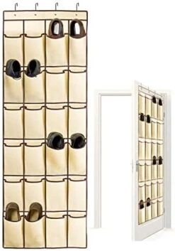 24 Pockets Over The Door Shoe Organizer Hanging Shoe Rack Large Fabric Pocket For Closet Accessory Storage, Hanging Shoe Hanger Organizer With 4 Hooks(Beige) -Songmics Furniture Shop 41cO77GCQgL. AC