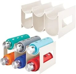 MDesign Plastic Modern Free-Standing Bottle Rack Storage Organizer Holder For Kitchen, Cabinet, Pantry, Fridge, Freezer Organization; Hold Water Bottles, Wine - Lumiere Collection, 2 Pack, Cream/Beige -Songmics Furniture Shop 41cOMSPakDL. AC