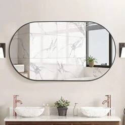 COFENY Oval Mirror, 17"x30" Black Bathroom Mirror With Metal Frame, Wall Mount Mirrors Decor For Bedroom Living Room、Entryway Hangs Horizontal Or Vertical -Songmics Furniture Shop 41cOurFjHdL. AC