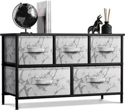 Sorbus Dresser With 5 Drawers - Storage Chest Organizer Unit With Steel Frame, Wood Top, Easy Pull Fabric Bins - Long Wide TV Stand For Bedroom Furniture, Hallway, Closet & Office Organization