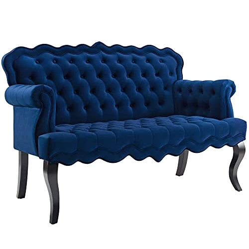 Modway Viola Tufted Velvet Modern Chesterfield Style Settee Loveseat In Navy 2 Modway Viola Tufted Velvet Modern Chesterfield Style Settee Loveseat In Navy - Image 2