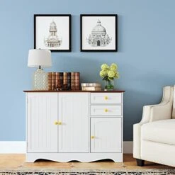 Yusong Kitchen Sideboard Buffet Pantry, Wooden Cupboard Storage Cabinet With 3 Doors And 2 Drawers, Accent Serve Coffee Bar Console Table For Dining Room Living Room, White 17 Yusong Kitchen Sideboard Buffet Pantry, Wooden Cupboard Storage Cabinet With 3 Doors And 2 Drawers, Accent Serve Coffee Bar Console Table For Dining Room Living Room, White -Songmics Furniture Shop 41cWHZwRdIL