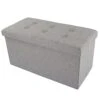Lavish Home Folding Storage Bench Ottoman, 30" Tufted Foam Padded Lid, Beige, Light Gray