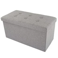 Lavish Home Folding Storage Bench Ottoman, 30" Tufted Foam Padded Lid, Beige, Light Gray