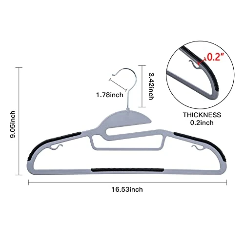 Cimlord 50PC Neck Saver Coat Hanger - Thin Space Saving Clothes Hangers With Non-Slip Rubber Pad, Closet Suit Hangers For Clothing, Pants, Jeans, Durable Plastic Gray Slim Hanger 2 Cimlord 50PC Neck Saver Coat Hanger - Thin Space Saving Clothes Hangers With Non-Slip Rubber Pad, Closet Suit Hangers For Clothing, Pants, Jeans, Durable Plastic Gray Slim Hanger - Image 2