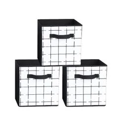 XYH Storage Cubes, 3 Pack 11 Inch Cube Storage In Check Pattern,Foldable Cube Storage Bin With Visual Labels, Suitable For Storing Clothes,Toy And Book.