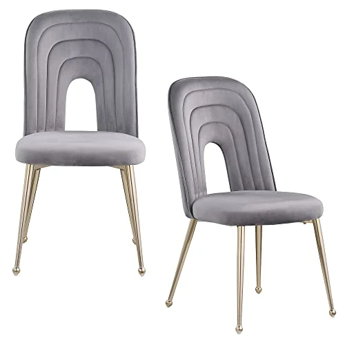 GNIXUU Dinner Chairs Set Of 2, Mid-Century Modern Velvet Upholstered Dining Chair With Metal Legs For Kitchen, Dining, Living, Guest, Bed Room Side Chair(Gray) 2 GNIXUU Dinner Chairs Set Of 2, Mid-Century Modern Velvet Upholstered Dining Chair With Metal Legs For Kitchen, Dining, Living, Guest, Bed Room Side Chair(Gray) - Image 2