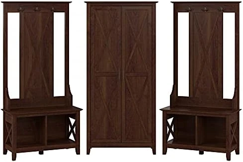 Bush Furniture Key West Entryway Storage Set With Hall Tree, Shoe Bench And Tall Cabinet, Washed Gray 6 Bush Furniture Key West Entryway Storage Set With Hall Tree, Shoe Bench And Tall Cabinet, Washed Gray - Image 6