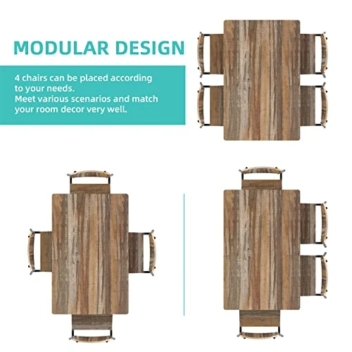 STHOUYN 43" Dinning Table Sets For 4, Industrial Rectangular Kitchen Table And Chairs Set, Metal Frame & Storage Rack, Kitchen, Dining Room, Dinette, Breakfast Small Space (Brown (5 Piece)) 4 STHOUYN 43" Dinning Table Sets For 4, Industrial Rectangular Kitchen Table And Chairs Set, Metal Frame & Storage Rack, Kitchen, Dining Room, Dinette, Breakfast Small Space (Brown (5 Piece)) - Image 4